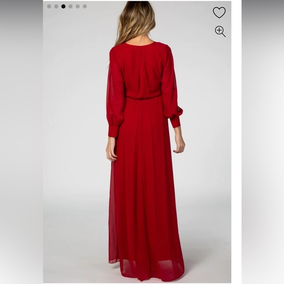 Pinkblush Maternity Red Chiffon Long Sleeve Pleated Maxi Dress - Picture 3 of 3